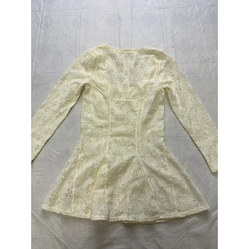 Free People Godet Cream Lace Floral Eyelet 3/4 Sleeve Peplum Tunic Top - XS